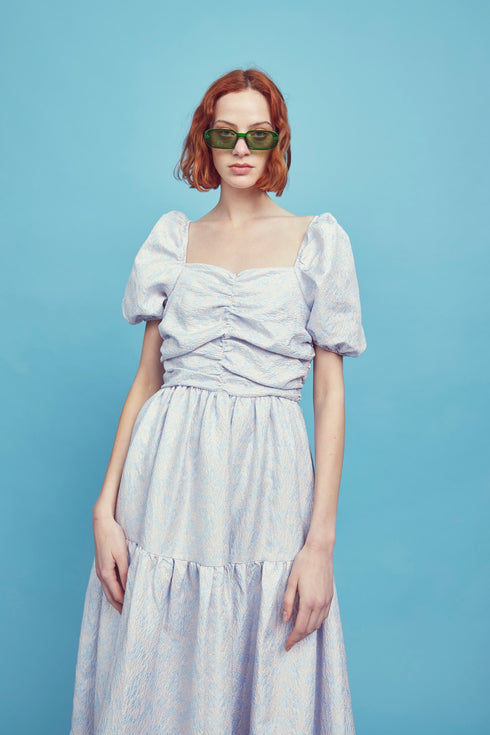 Zara Ruched Bodice Maxi Dress - Blue Daisies